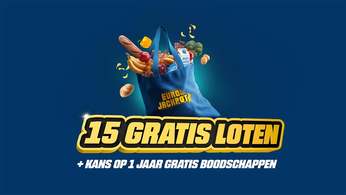 Eurojackpot actie. Krijg 15 gratis loten en maak kans op 1 jaar gratis boodschappen