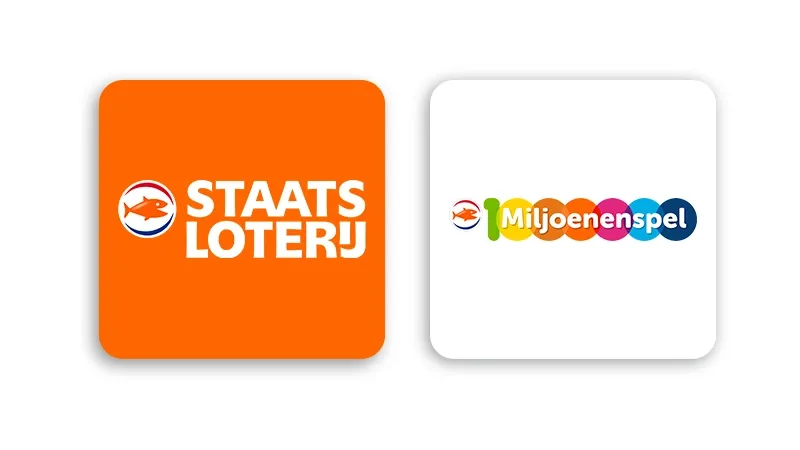 Logo's van Staatsloterij en Miljoenenspel op een witte achtergrond.